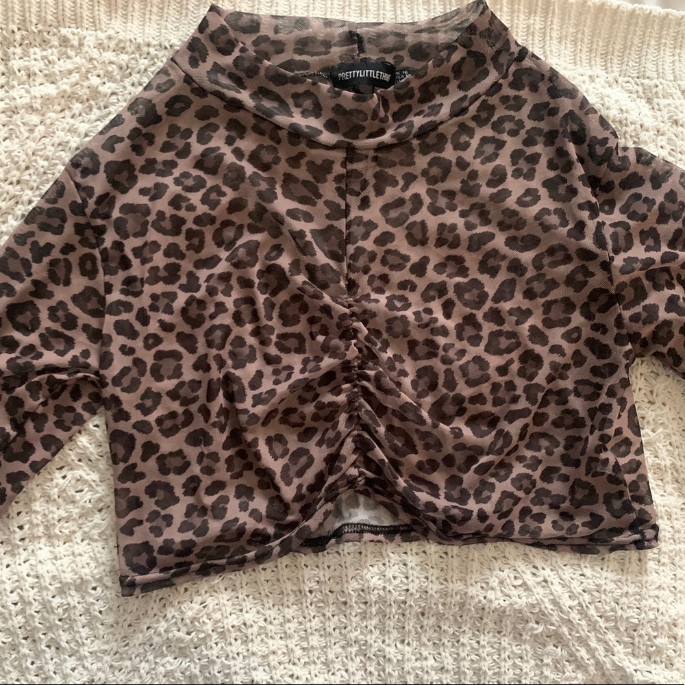 Tan Leopard Printed Mesh Ruched - Picture 2 of 2